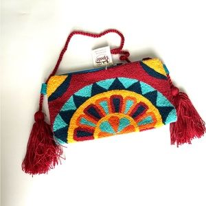 Handsome clutch from Colombia color yellow,blue and brown